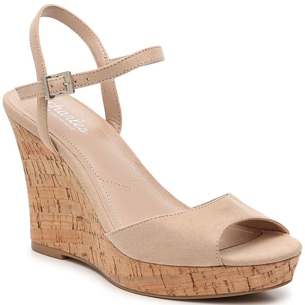 Charlies Tan Wedge Sandals with Cork Platform